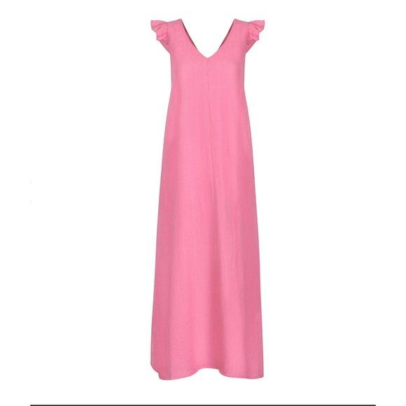 Sunshine Tienda Flamingo Sofia 100% Linen Pink Maxi Dress size L - Picture 3 of 10